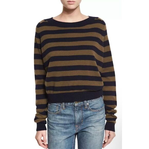 Vince Regiment Stripe Cashmere Sweater Coastal Rifle XS - Picture 1 of 9